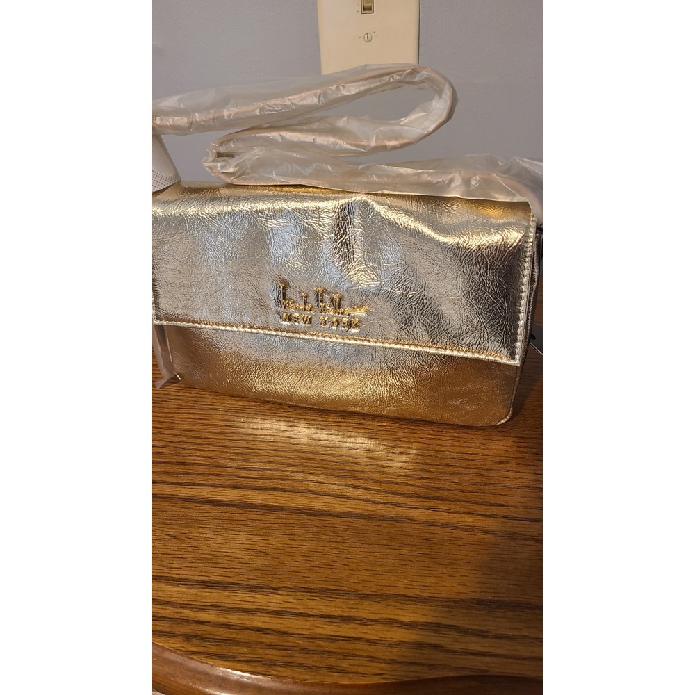Nicole Miller Gold Bag Small Short Shoulder Strap‎ New